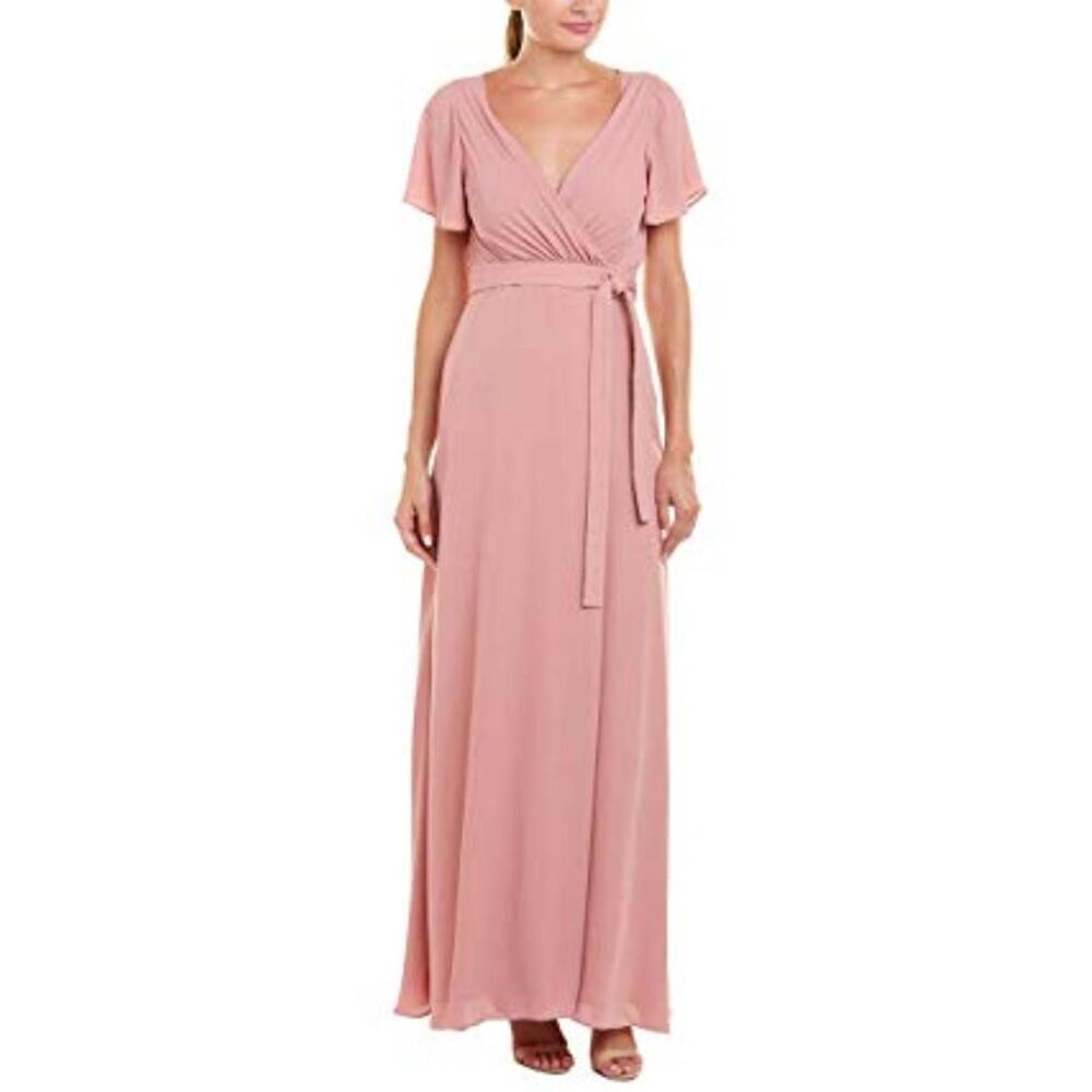 Paper Crown Short Sleeve Self-Tie Wrap Maxi Dress